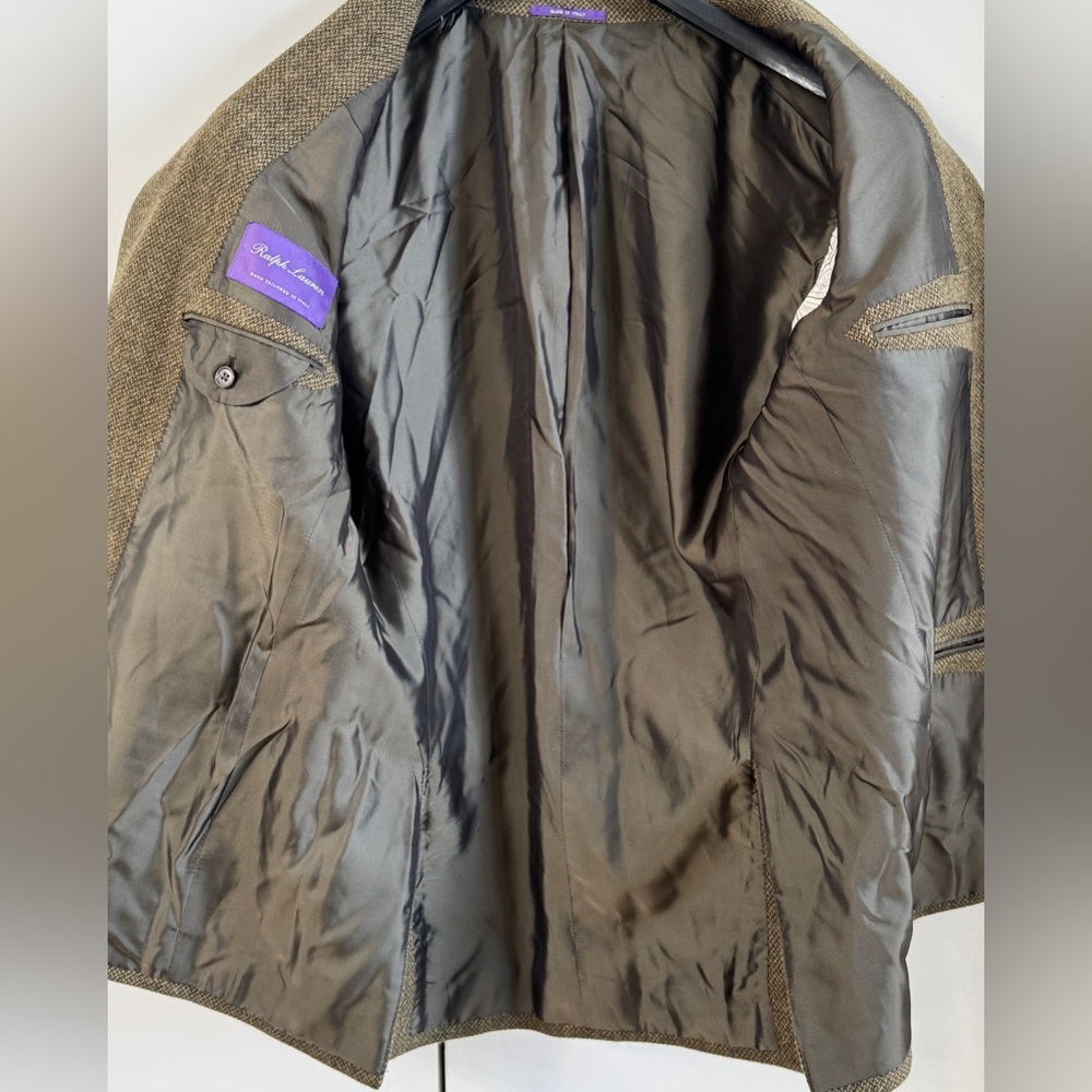 RALPH LAUREN PURPLE LABEL TWEED SPORT COAT BLAZER GREEN $2495 42 L JACKET OLIVE - Picture 4 of 8